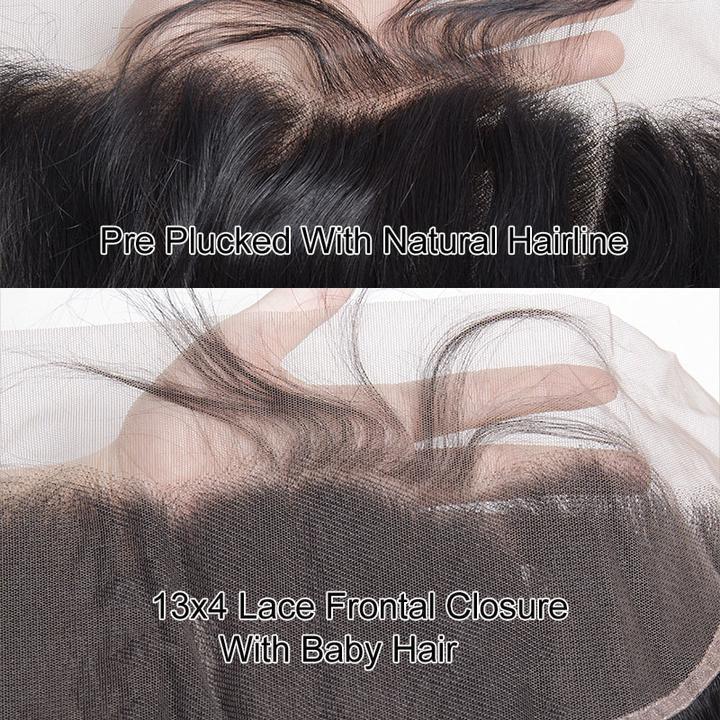 VOLYS VIRGO Malaysian Loose Wave Hair 4 Bundles With Pre Plucked Lace Frontal Closure 100% Human Hair-baby hair