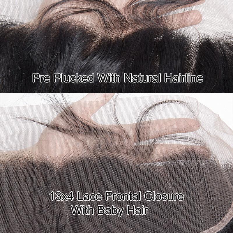 Virgo Hair Volysvirgo Raw Indian Virgin Remy Body Human Hair Weave 3 Bundles With Frontal Closure-baby hair