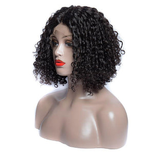 130 Density Brazilian Human Hair Lace Front Wigs With Baby Hair Pre Plucked Short Bob Curly Wigs For Black Women-left front