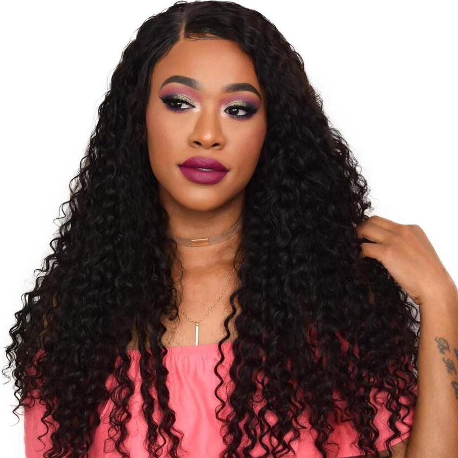 VOLYS VIRGO Unprocessed Brazilian Virgin Remy Deep Curly Hair 3 Bundles With Lace Frontal Closure-HAIR MODELL
