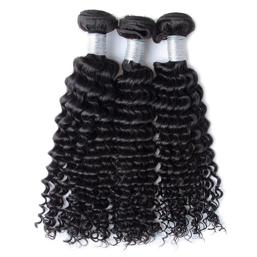 VOLYS VIRGO Unprocessed Brazilian Virgin Remy Deep Curly Hair 3 Bundles With Lace Frontal Closure-3 bundles