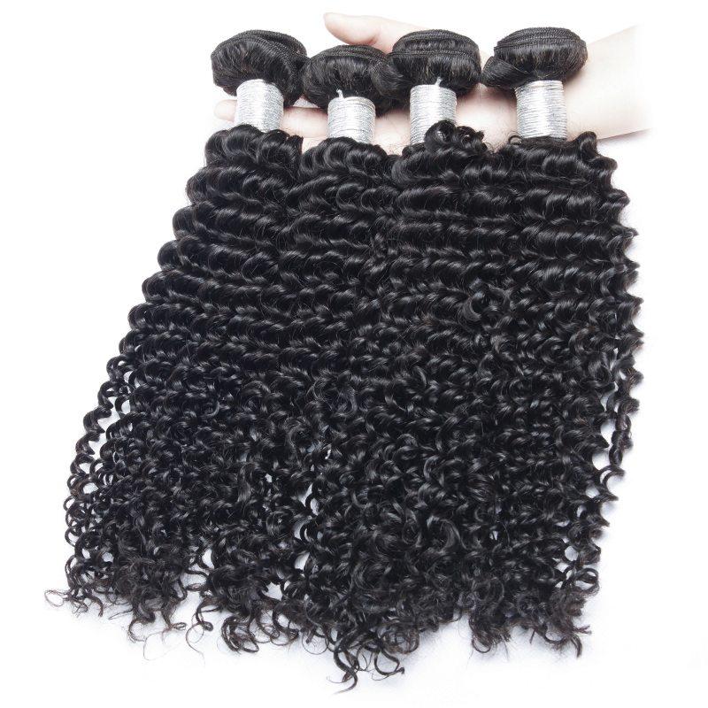 Volys Virgo High Quality Natural Brazilian Curly Virgin Remy Human Hair 4 Bundles With Lace Frontal Closure-4 piece