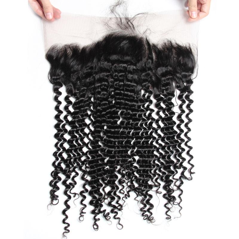 Brazilian Curly Weave Human Hair Pre Plucked Lace Frontal Closure With Baby Hair-lace part baby hair show