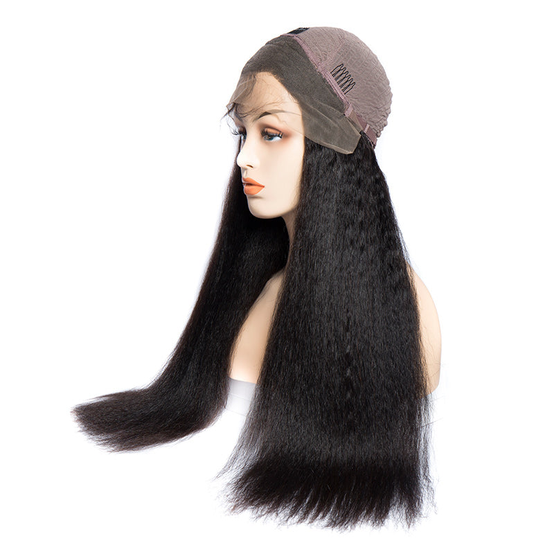 Virgo Hair 180 Density Brazilian Kinky Straight Wig Yaki Remy Human Hair Lace Front Wigs For Black Women-cap