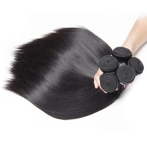 Volysvirgo Virgin Remy Brazilian Natural Straight Hair 4 Bundles With Lace Closure-4 bundles
