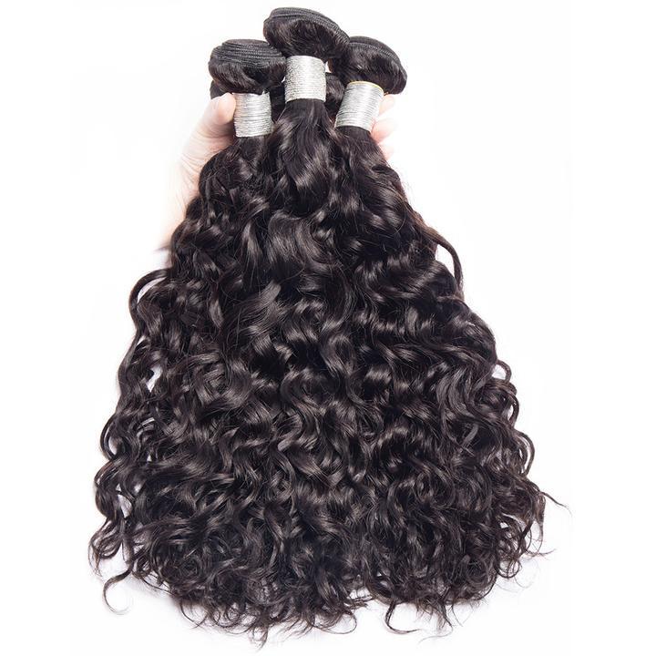 Brazilian Remy Virgin Natural Water Wave Hair Bundles with Closure 12A  Hu＿並行輸入品