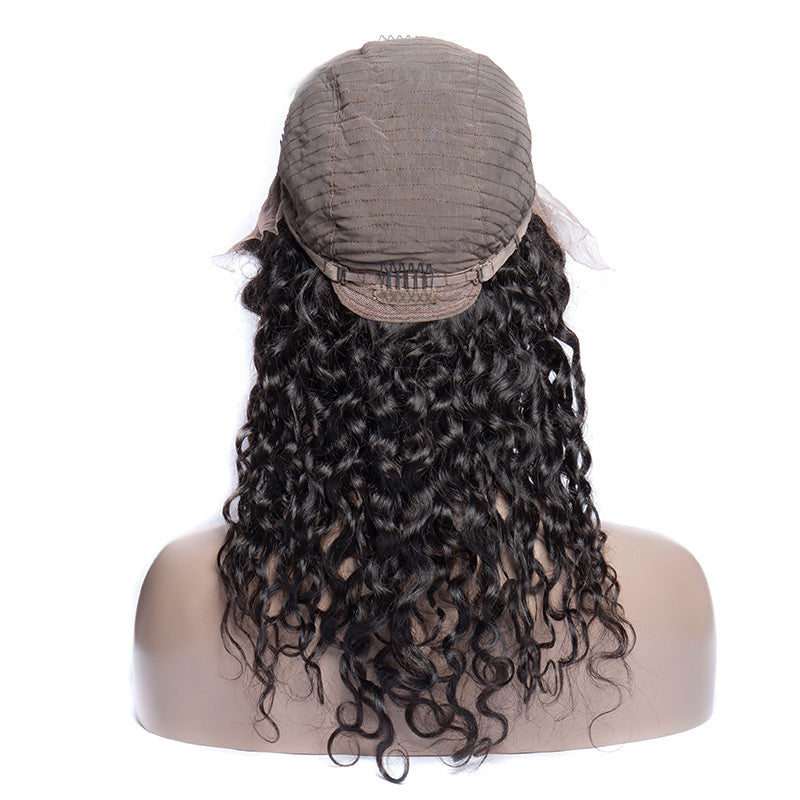 150 Density Brazilian Virgin Human Hair Water Wave Lace Front Wigs Half Lace Wigs Cheap Sale Online-BACK CAP