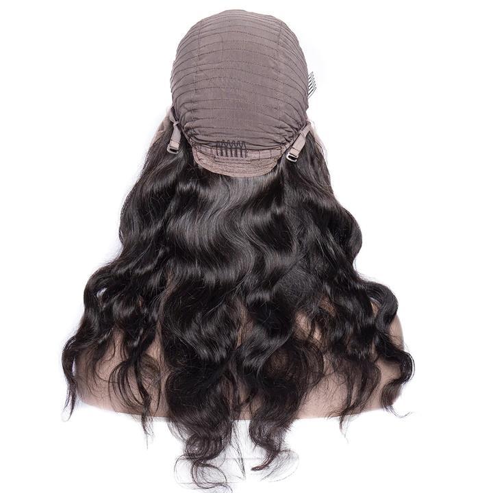 Virgo Hair 180 Density Glueless Indian Body Wave Lace Front Wigs With Baby Hair Pre Plucked Virgin Remy Human Hair Wigs-cap-back