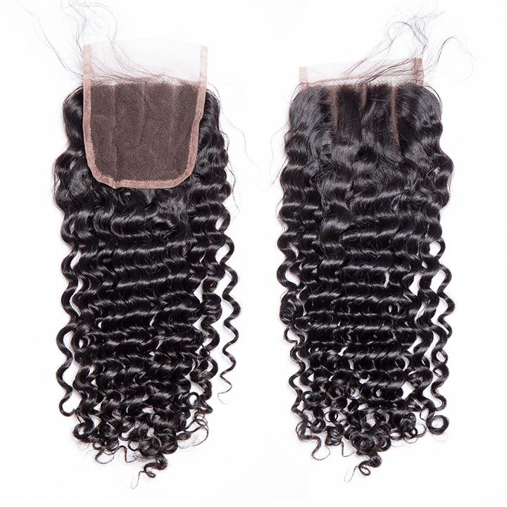 Volys Virgo Raw Indian Virgin Remy Human Hair Weave Curly Hair 3 Bundles With Lace Closure-three part