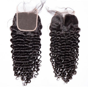 Volysvirgo Virgin Remy Peruvian Curly Hair 4 Bundles With Closure Natural Color-middle part closure