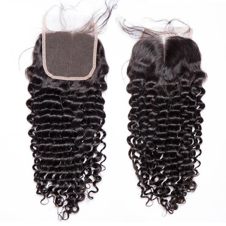 Volysvirgo Vigin Remy Brazilian Deep Curly Hair 4 Bundles With Lace Closure-4x4 lace closure