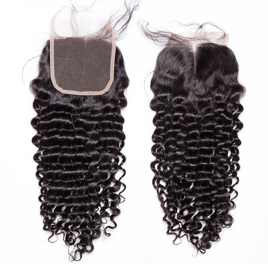 Volys Virgo Hair 4 Bundles Raw Indian Virgin Remy Curly Weave Hair Extensions With Lace Closure-middle part closure