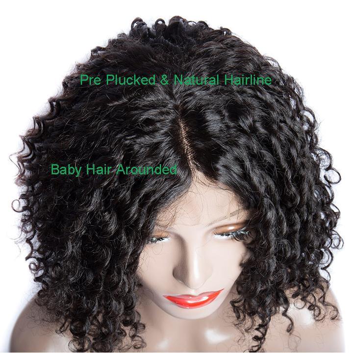 Virgo Hair Pre Plucked Malaysian Curly Human Hair Lace Front Wigs Black Short Bob Wigs For Sale baby hair