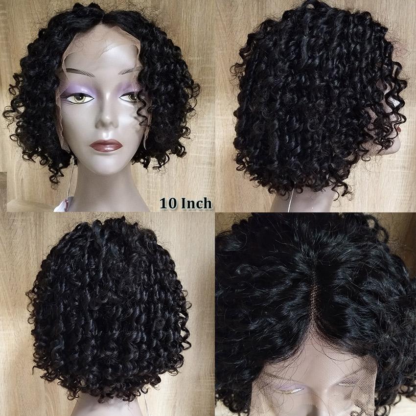 Pre Plucked Malaysian Curly Human Hair Lace Front Wigs Black Short Bob Wigs For Sale
