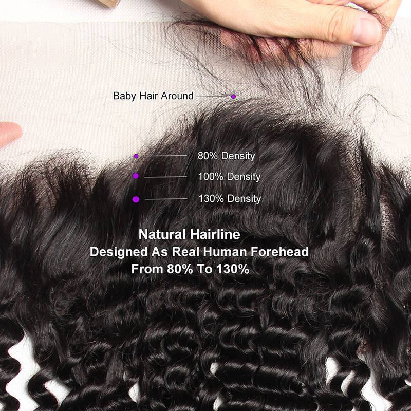 Brazilian Curly Weave Human Hair Pre Plucked Lace Frontal Closure With Baby Hair-pre plucked baby hair show