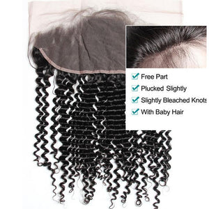 Volys Virgo Raw Indian Curly Virgin Remy Hair Lace Frontal Closure With 3 Bundles-frontal details