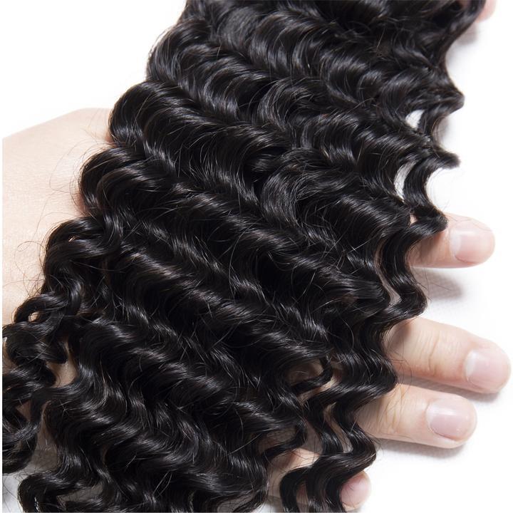 Volysvirgo Virgin Remy Peruvian Curly Hair 4 Bundles With Closure Natural Color-deep curly pattern