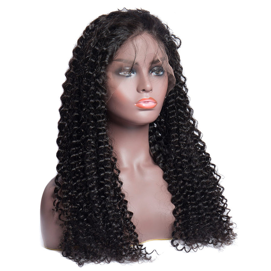 Virgo Hair 180 Density 100 Real Malaysian Virgin Curly Human Hair Lace Front Wigs With Baby Hair For Black Women left front