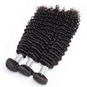 Volys Virgo Raw Indian Curly Virgin Remy Hair Lace Frontal Closure With 3 Bundles-3 pieces