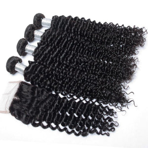 Volys Virgo Hair 4 Bundles Raw Indian Virgin Remy Curly Weave Hair Extensions With Lace Closure-deal