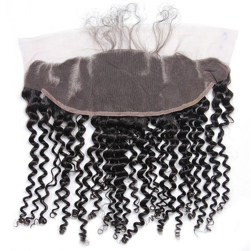 Raw Indian Curly Weave Pre Plucked Lace Frontal Closure With Baby Hair Real Human Hair-lace part show
