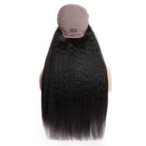 Virgo Hair 180 Density Real Raw Indian Yaki Straight Remy Human Hair Wigs Kinky Straight Cheap Lace Front Wigs For Women-back- cap