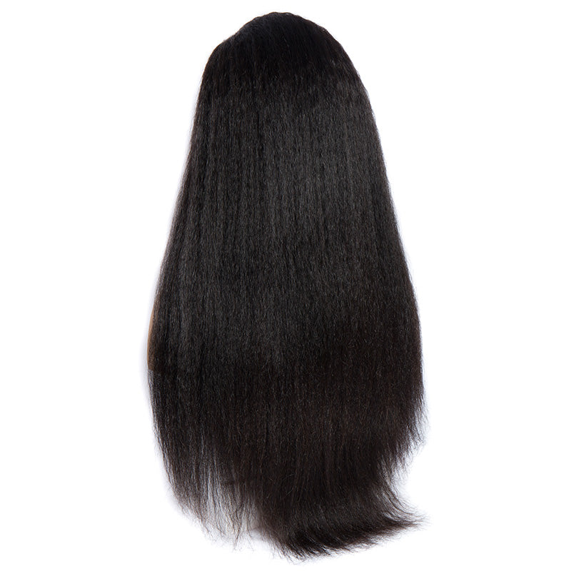 Virgo Hair 180 Density Real Raw Indian Yaki Straight Remy Human Hair Wigs Kinky Straight Cheap Lace Front Wigs For Women-back