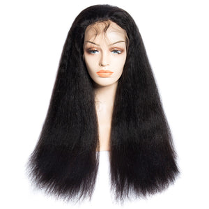 Virgo Hair 180 Density Real Raw Indian Yaki Straight Remy Human Hair Wigs Kinky Straight Cheap Lace Front Wigs For Women-front