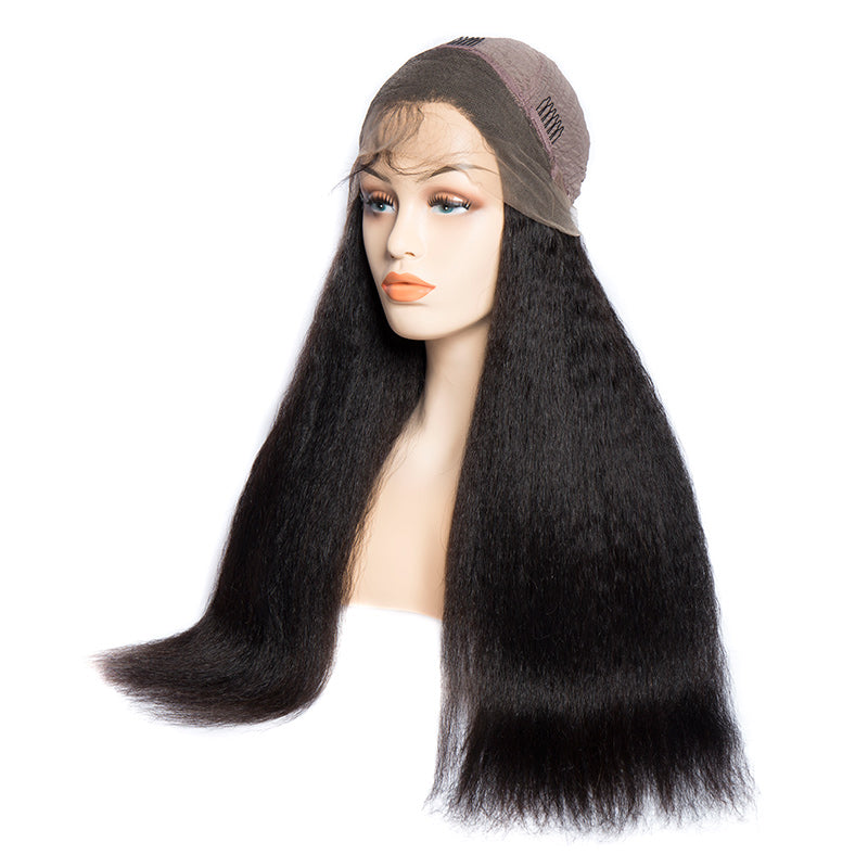 Virgo Hair 180 Density Real Raw Indian Yaki Straight Remy Human Hair Wigs Kinky Straight Cheap Lace Front Wigs For Women-front cap