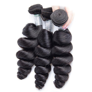 Volysvirgo Hair 3 PCS Raw Indian Loose Wave Virgin Hair Weave Bundles Remy Human Hair Extensions-3 BUNDLES