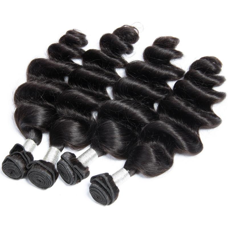 Virgo Hair Raw Indian Virgin Hair Loose Wave 3 Bundles With Ear To Ear Pre Plucked Lace Frontal Closure-4 bundles