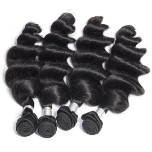 Virgo Hair Raw Indian Virgin Hair Loose Wave Human Hair 4 Bundles With 4x4 Swiss Lace Closure-4 pcs