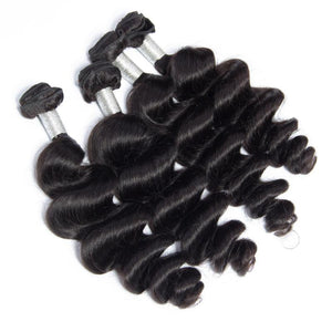 Volysvirgo Raw Indian Loose Wave Virgin Human Hair 4 Bundles With Pre Plucked Lace Frontal Closure-4 bundles