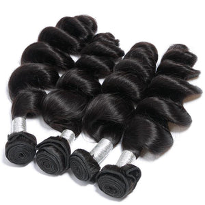 Volysvirgo Raw Indian Loose Wave Virgin Human Hair 4 Bundles With Pre Plucked Lace Frontal Closure-4 pcs