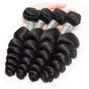 Virgo Hair Raw Indian Hair Loose Wave 4 Bundles Human Hair Weave Virgin Remy Hair Extensions-4 pcs