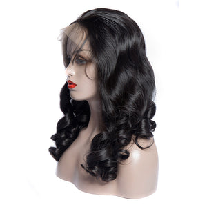 Virgo Hair 180 Density Raw Indian Human Hair Lace Wigs Loose Wave Cheap Lace Front Wigs For Sale-left front show