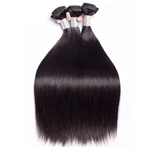 Virgo Hair Indian Virgin Remy Hair Straight Pre Plucked Lace Frontal Closure With 3 Bundles Cheap Sale Online- bundles