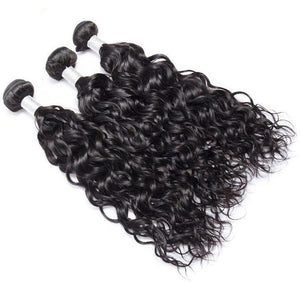Volys Virgo Raw Indian Virgin Human Hair Weave Water Wave 3 Bundles With Lace Closure-3 pcs
