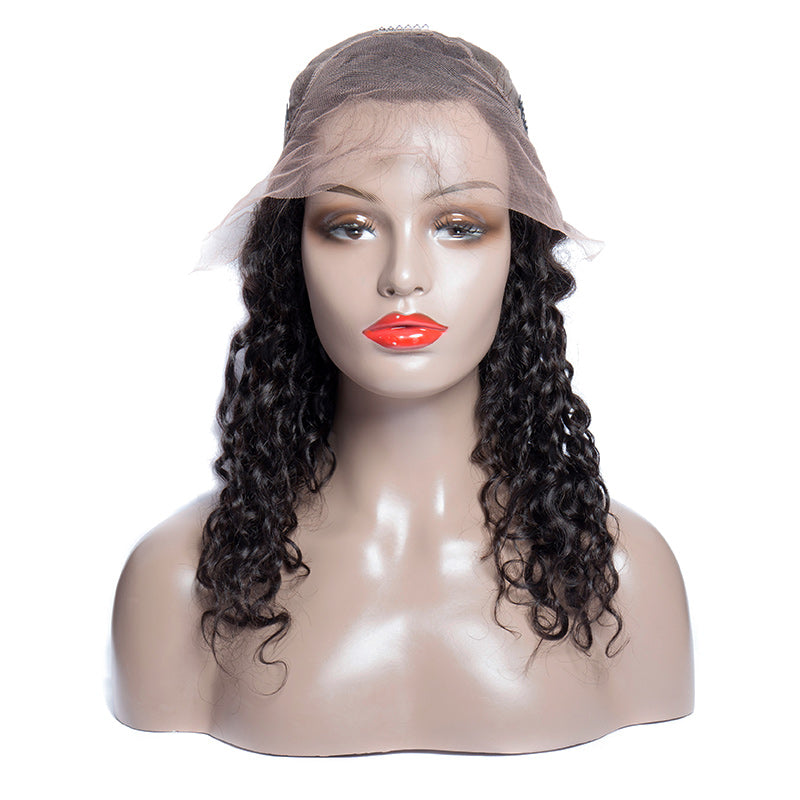 150 Density 100 Natural Raw Indian Virgin Human Hair Water Wave Lace Front Wigs On Sale-front cap