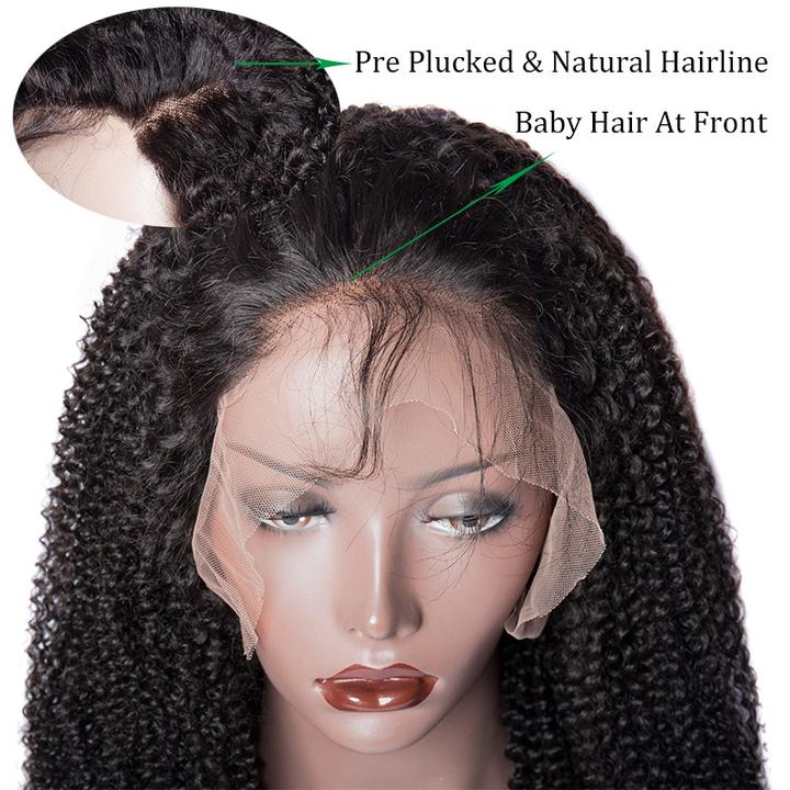 Virgo Hair 180 Density Cheap Lace Front Wigs Kinky Curly Raw Indian Virgin Remy Human Hair Wigs For Sale-baby hair