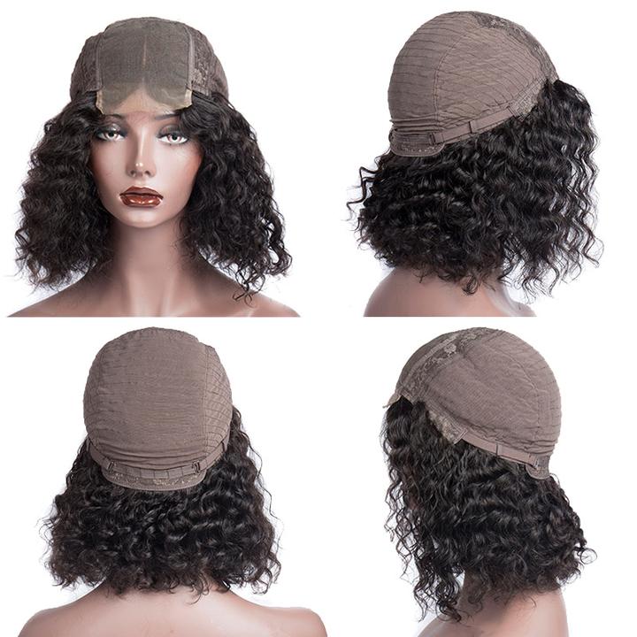 Virgo Hair Cheap Human Hair Wigs Indian Loose Wave Short Bob 4x4 Lace Closure Wig For Black Women cap arounded