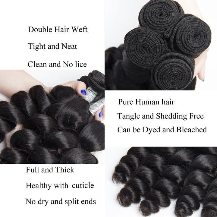 Volysvirgo Raw Indian Loose Wave Virgin Human Hair 4 Bundles With Pre Plucked Lace Frontal Closure-details