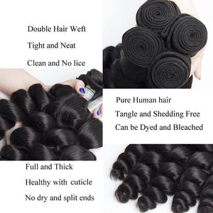 Virgo Hair 4 Pcs Brazilian Loose Wave Virgin Human Hair Bundles With 13x4 Pre Plucked Lace Frontal Closure Deal-bundles detail