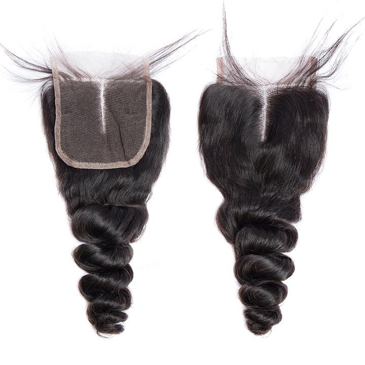 Volys Virgo 100% Virgin Peruvian Loose Wave Human Hair 4 Bundles With 4x4 Swiss Lace Closure-middle part closure