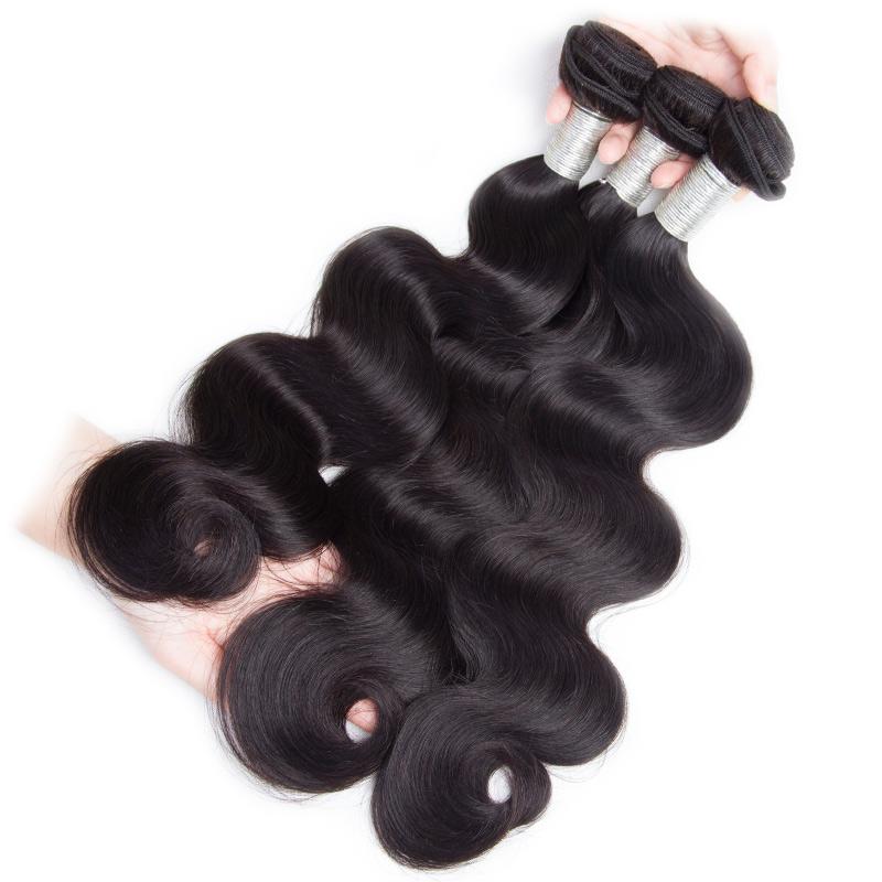 Volys Virgo Malaysian Body Wave Virgin Remy Human Hair 3 Bundles With Lace Closure