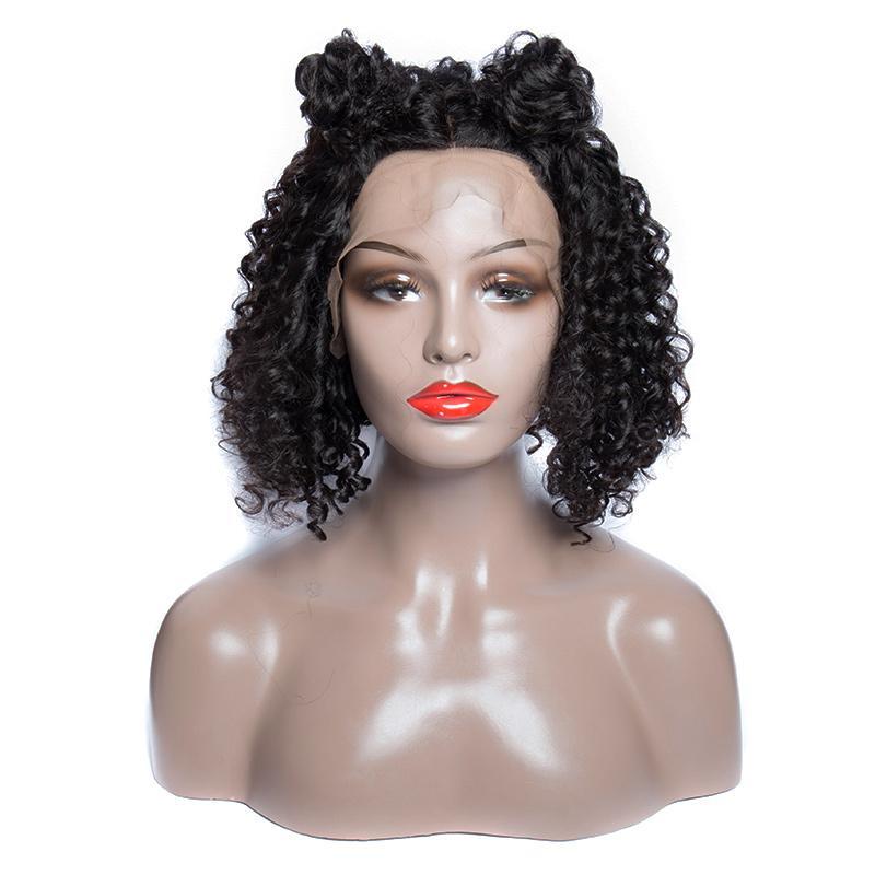 Virgo Hair Pre Plucked Malaysian Curly Human Hair Lace Front Wigs Black Short Bob Wigs For Sale front show