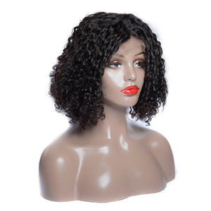 Virgo Hair Pre Plucked Malaysian Curly Human Hair Lace Front Wigs Black Short Bob Wigs For Sale side front