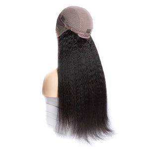 Virgo Hair 180 Density Natural Malaysian Kinky Straight Human Hair Wigs Afro Yaki Lace Front Wigs For Sale-back cap
