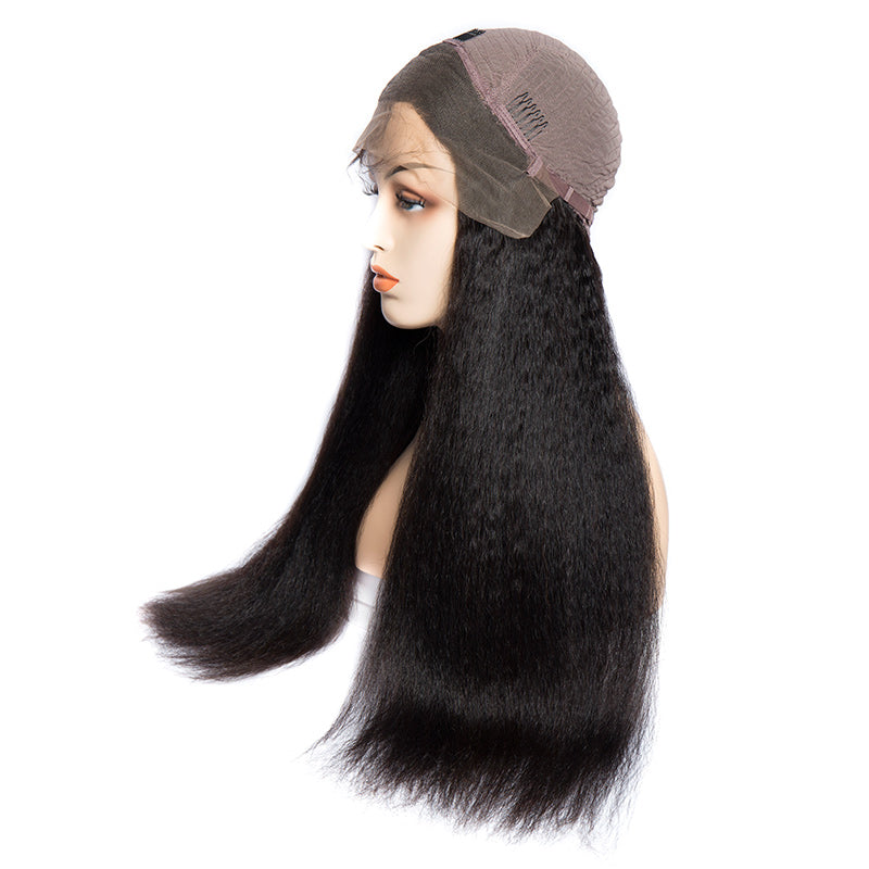 Virgo Hair 180 Density Natural Malaysian Kinky Straight Human Hair Wigs Afro Yaki Lace Front Wigs For Sale-side cap