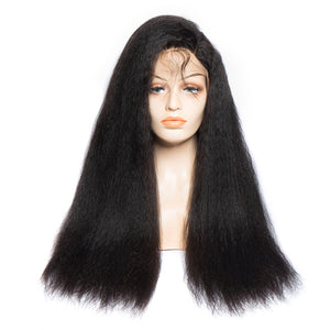 Virgo Hair 180 Density Natural Malaysian Kinky Straight Human Hair Wigs Afro Yaki Lace Front Wigs For Sale-front